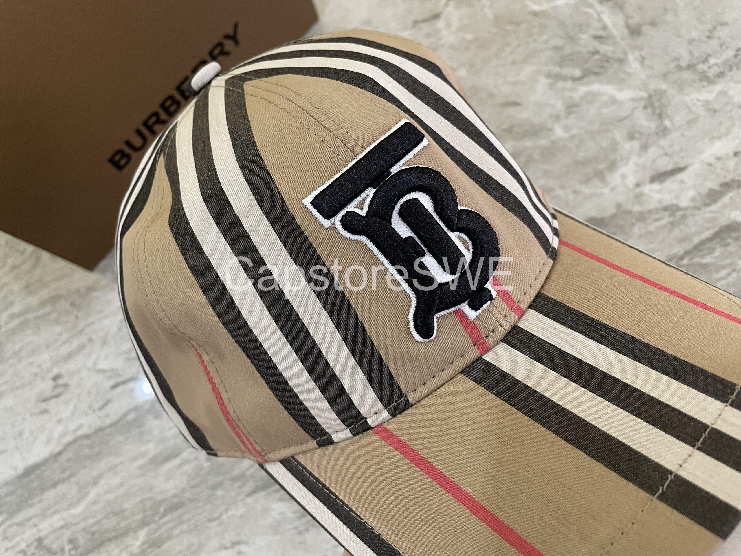 burberry vintage check stripe cap with tb monogram burberry vintage check stripe cap with tb monogram