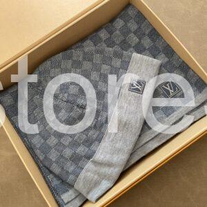 louis vuitton beanie & scarf set – grey damier check