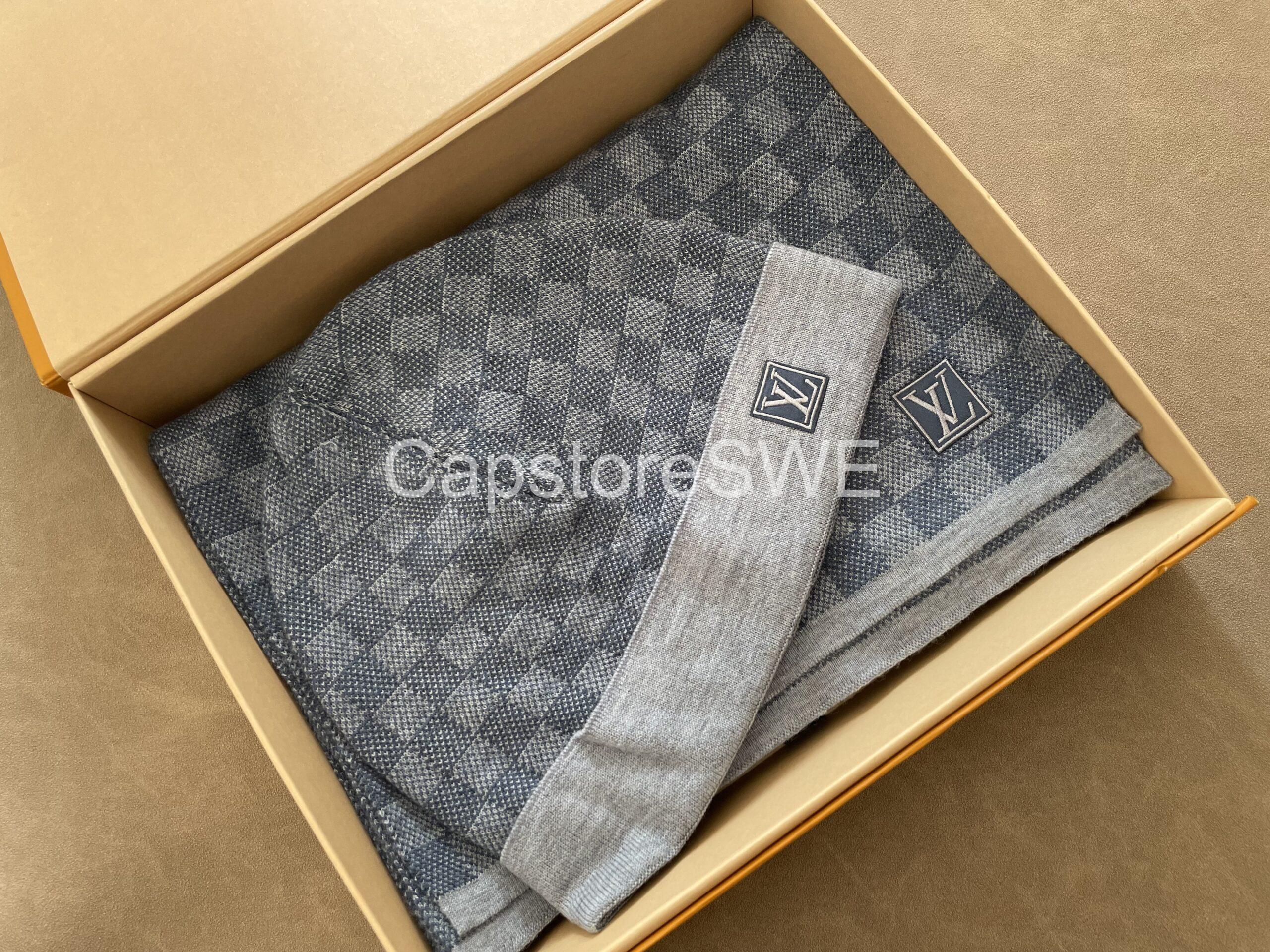 louis vuitton beanie & scarf set – grey damier check louis vuitton beanie & scarf set – grey damier check