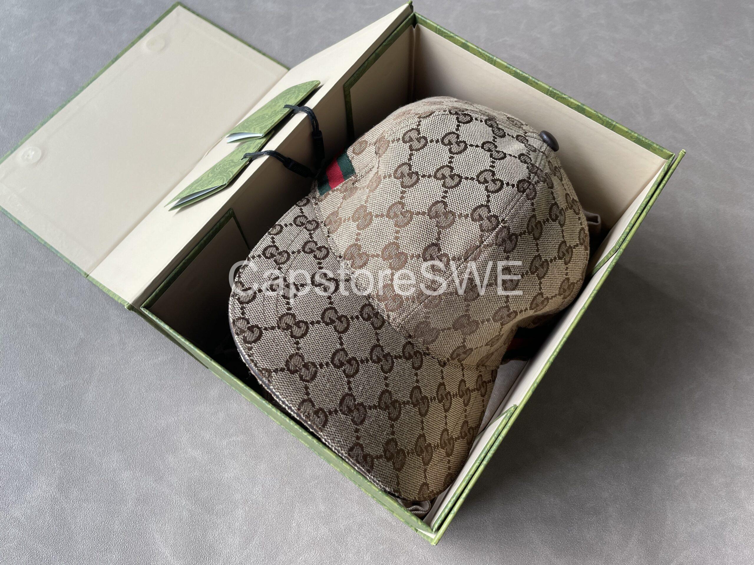 gucci beige gg supreme canvas cap with web stripe gucci beige gg supreme canvas cap with web stripe