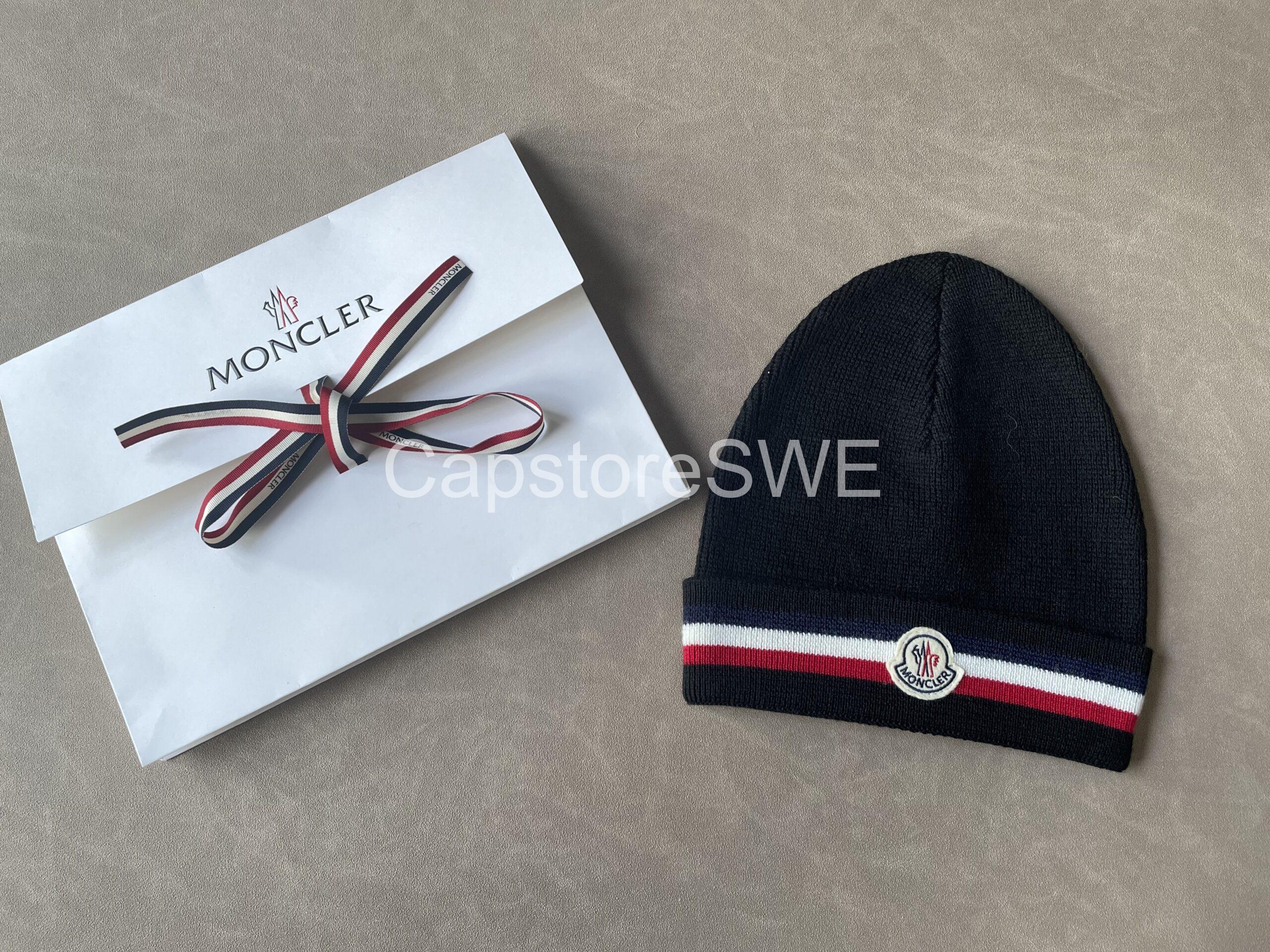 moncler wool beanie with tricolor band – black moncler wool beanie with tricolor band – black