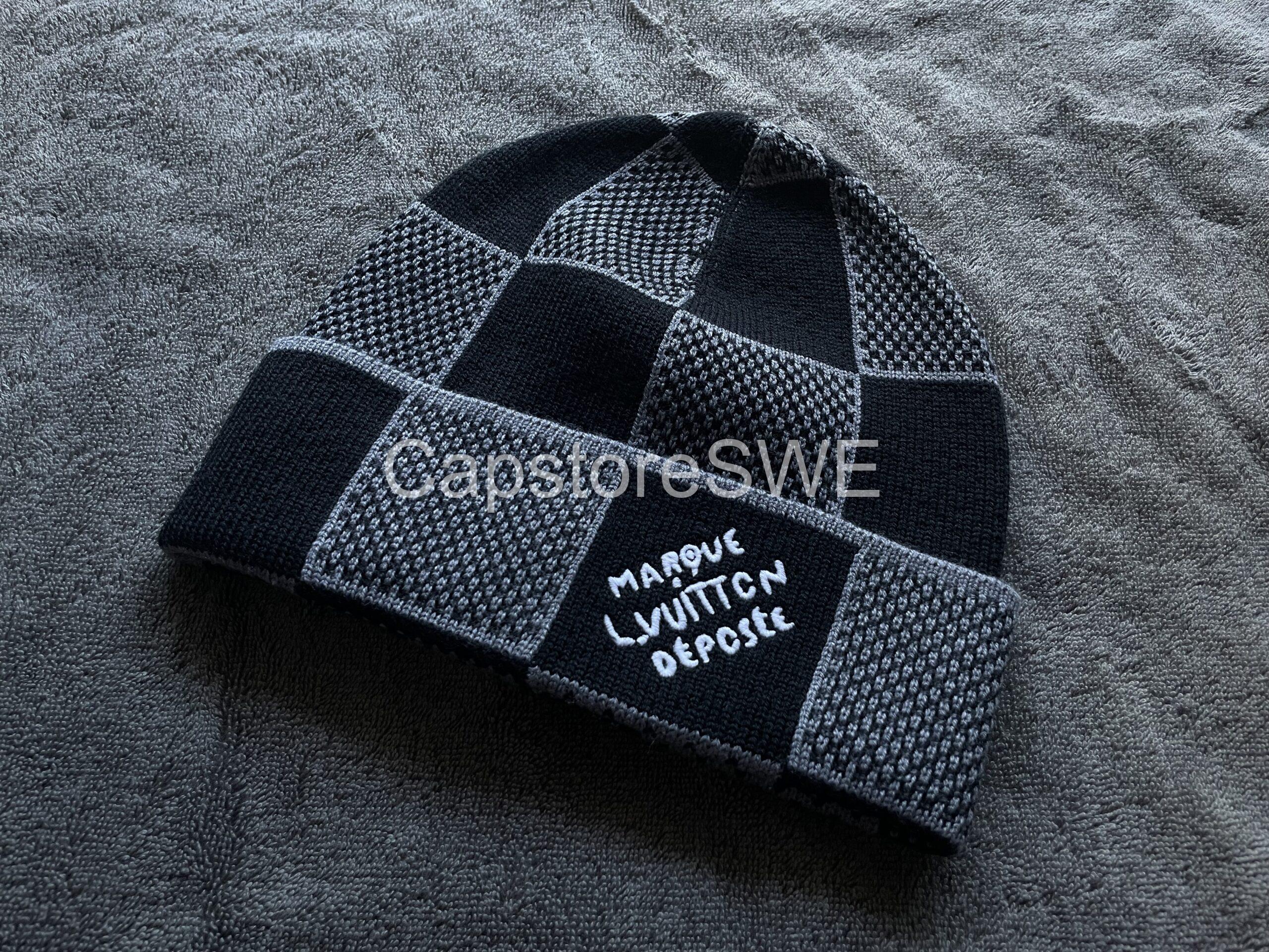 louis vuitton marque déposée checkered beanie – black/grey louis vuitton marque déposée checkered beanie – black/grey