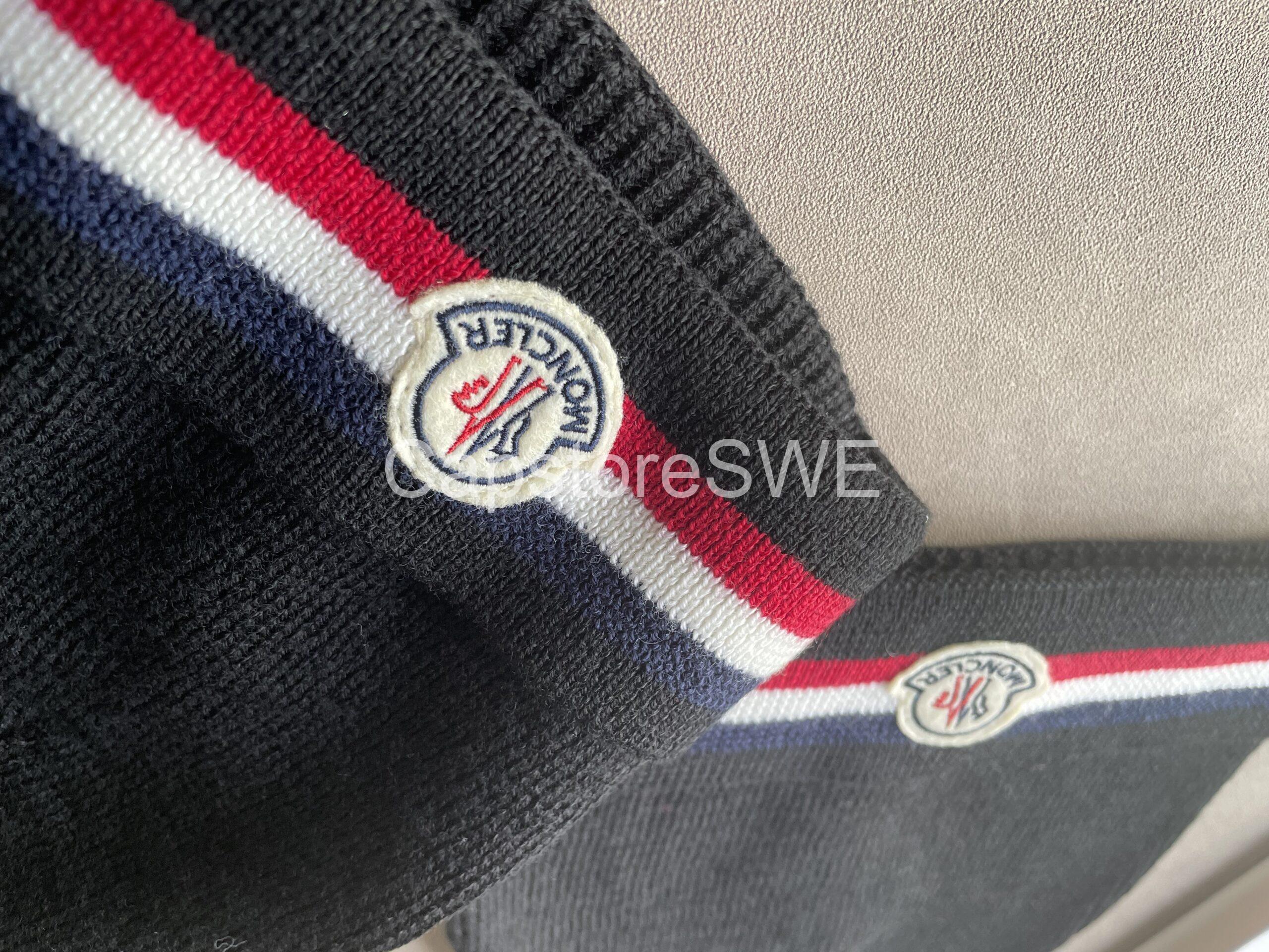moncler wool beanie with tricolor band – black moncler wool beanie with tricolor band – black