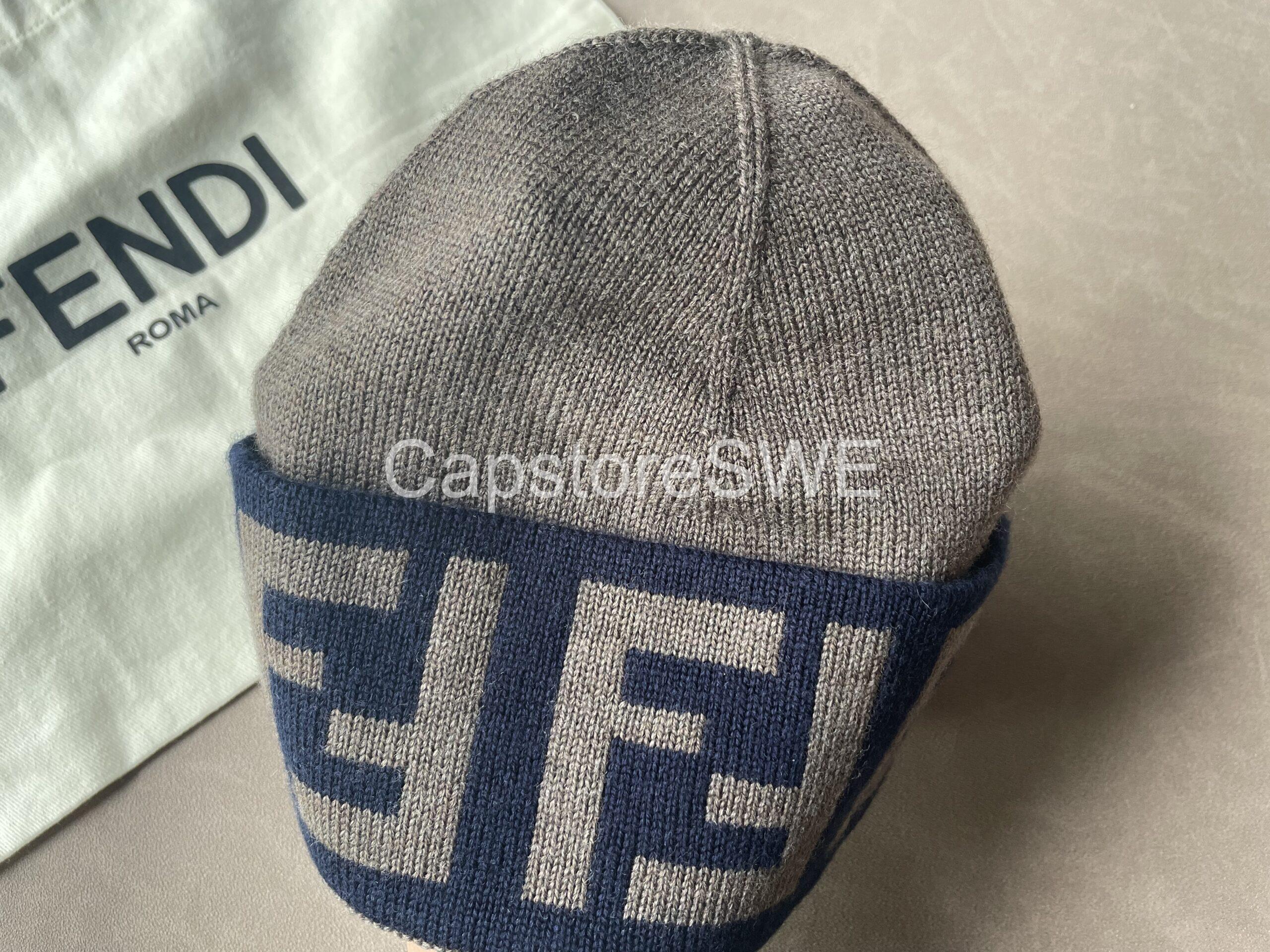 fendi ff logo knit beanie – grey & navy fendi ff logo knit beanie – grey & navy