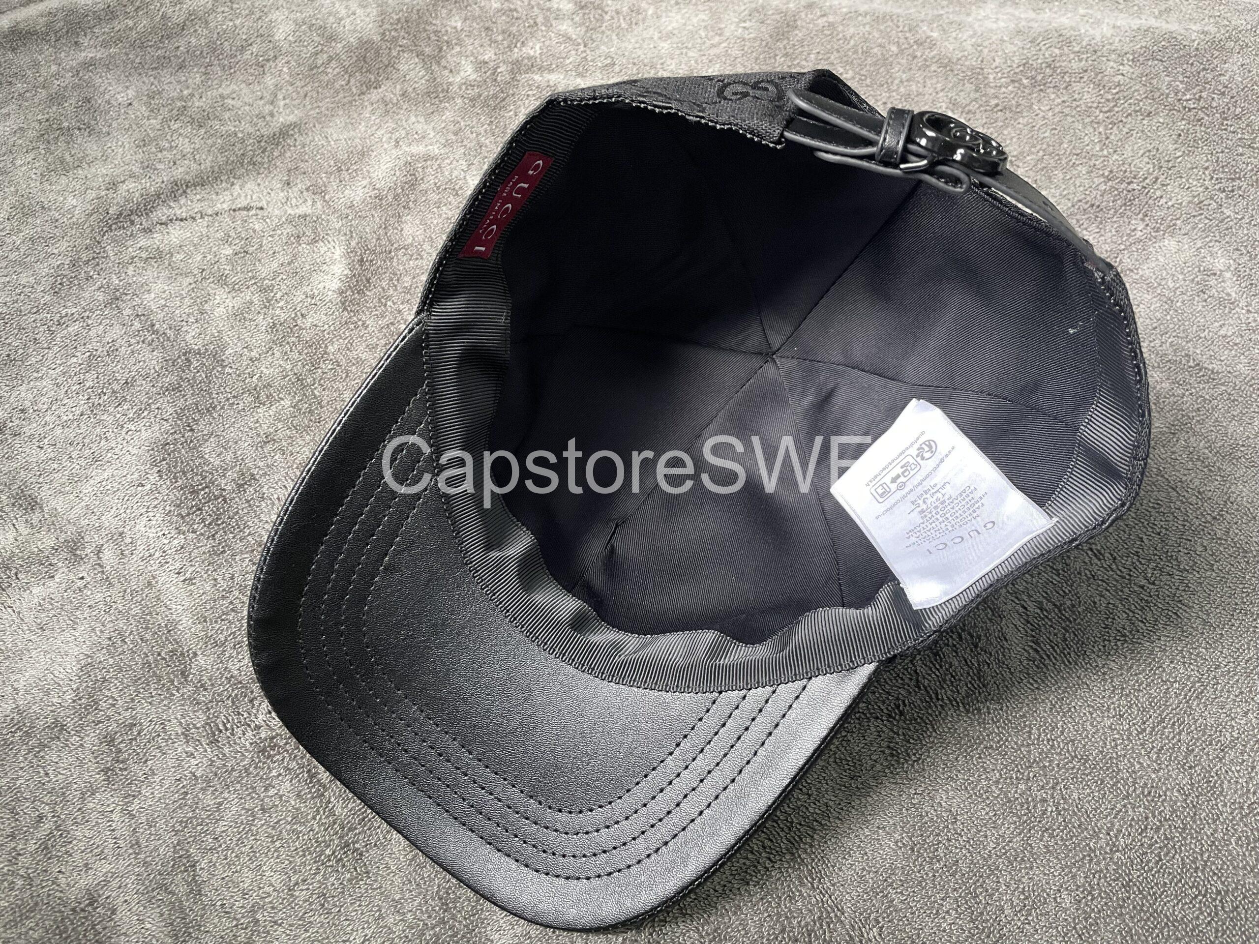 gucci gg monogram canvas cap with leather brim – black/burgundy gucci gg monogram canvas cap with leather brim – black/burgundy