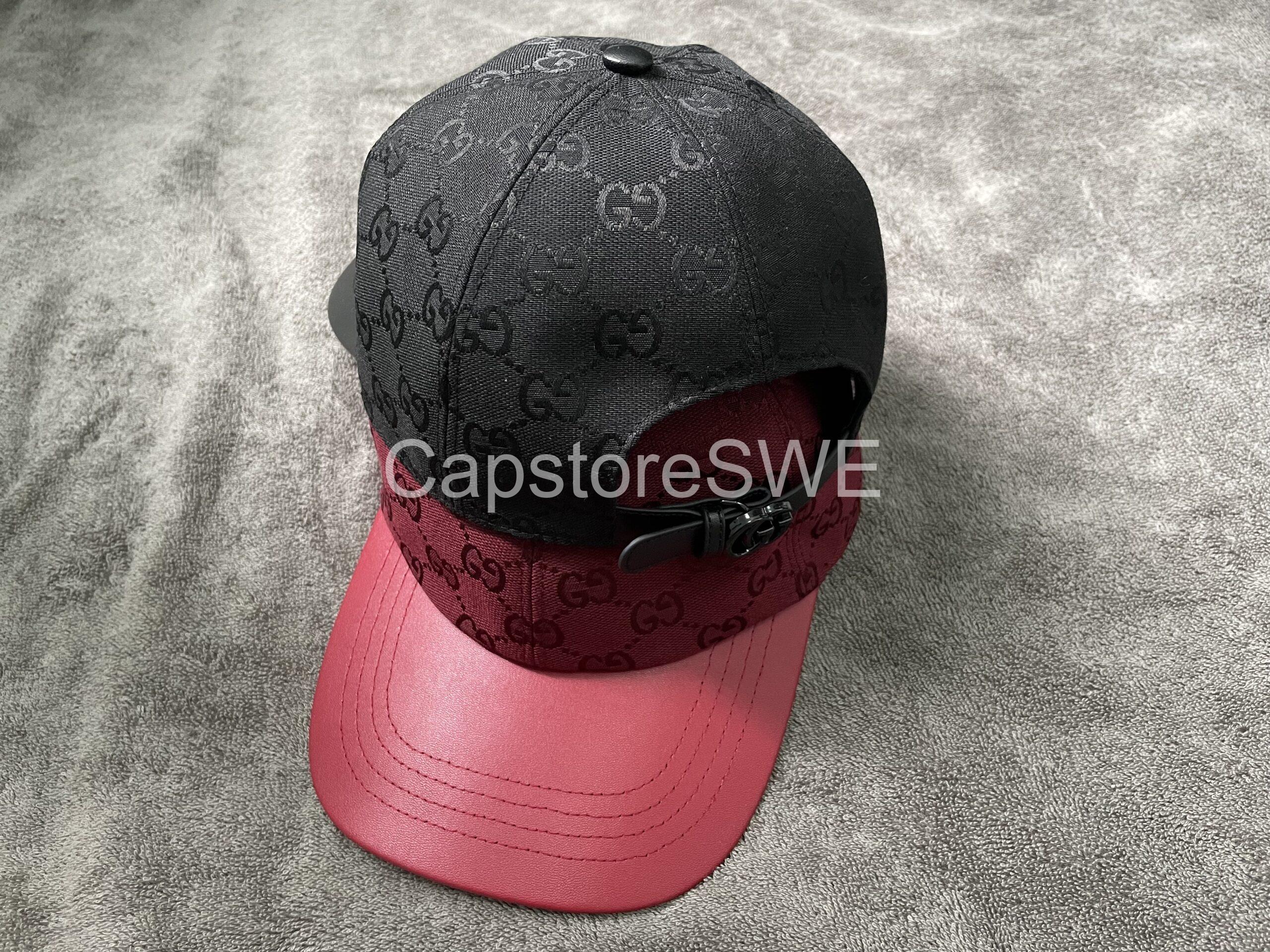 gucci gg monogram canvas cap with leather brim – black/burgundy gucci gg monogram canvas cap with leather brim – black/burgundy