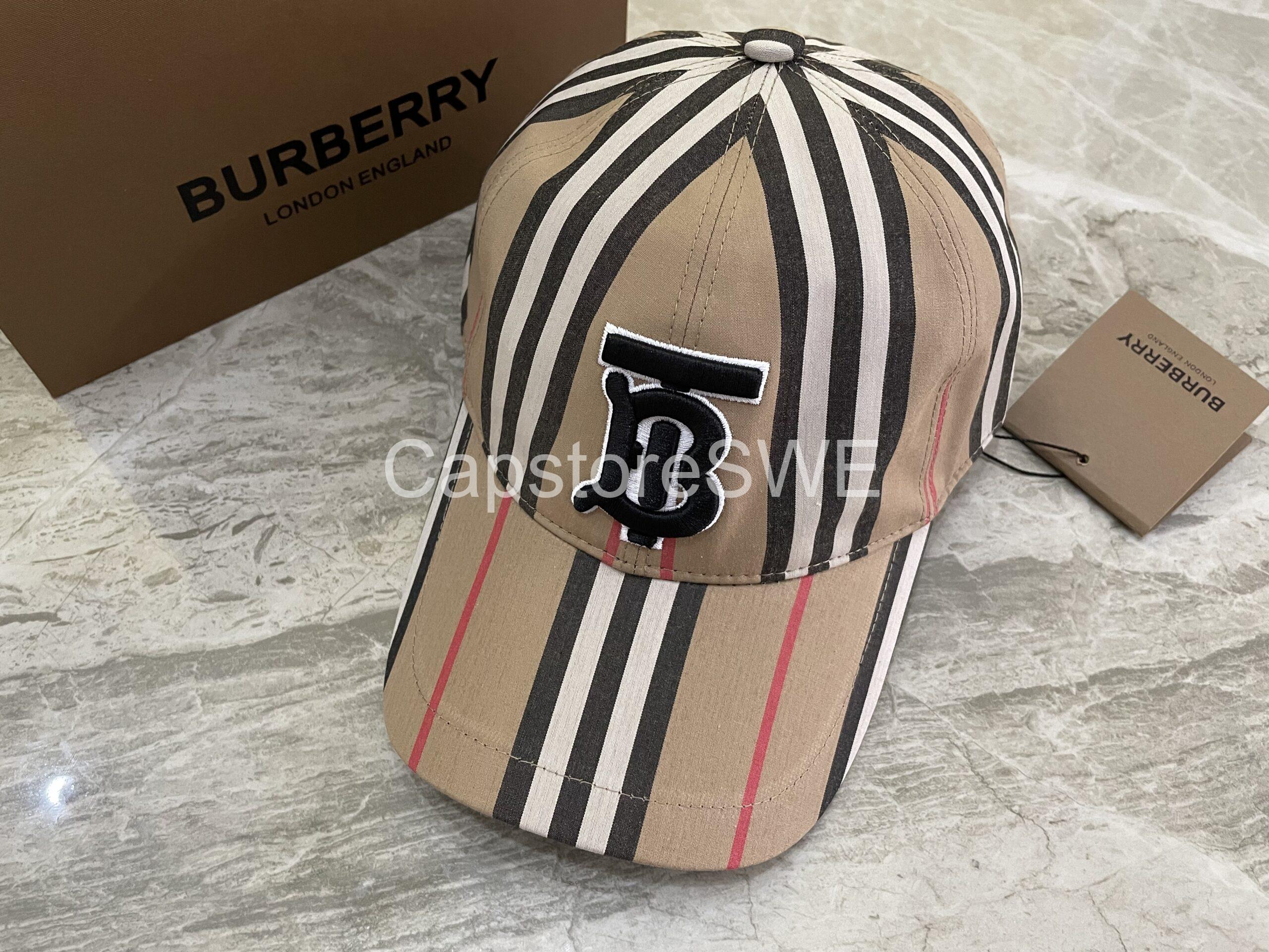 burberry vintage check stripe cap with tb monogram burberry vintage check stripe cap with tb monogram