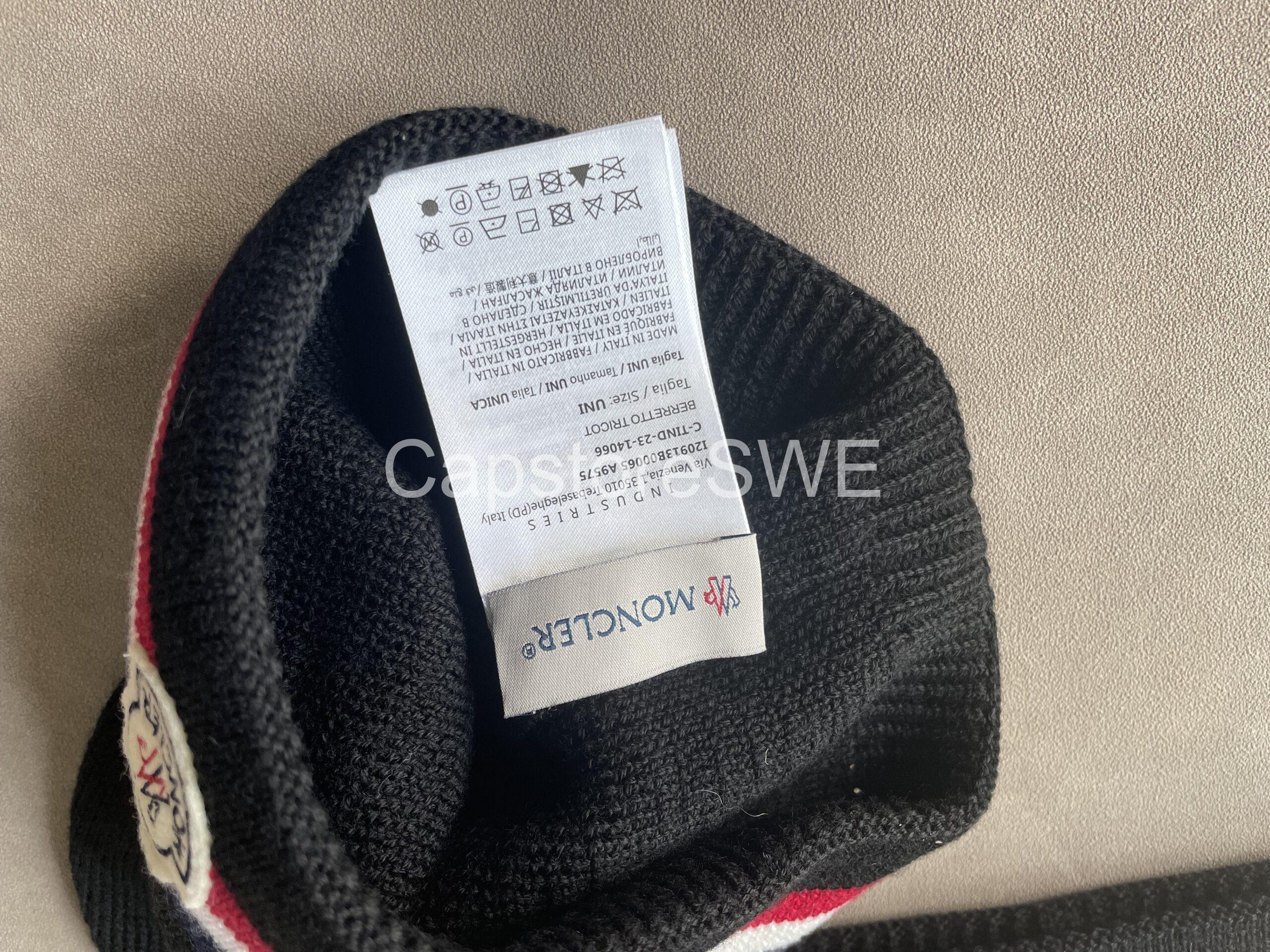 moncler wool beanie with tricolor band – black moncler wool beanie with tricolor band – black