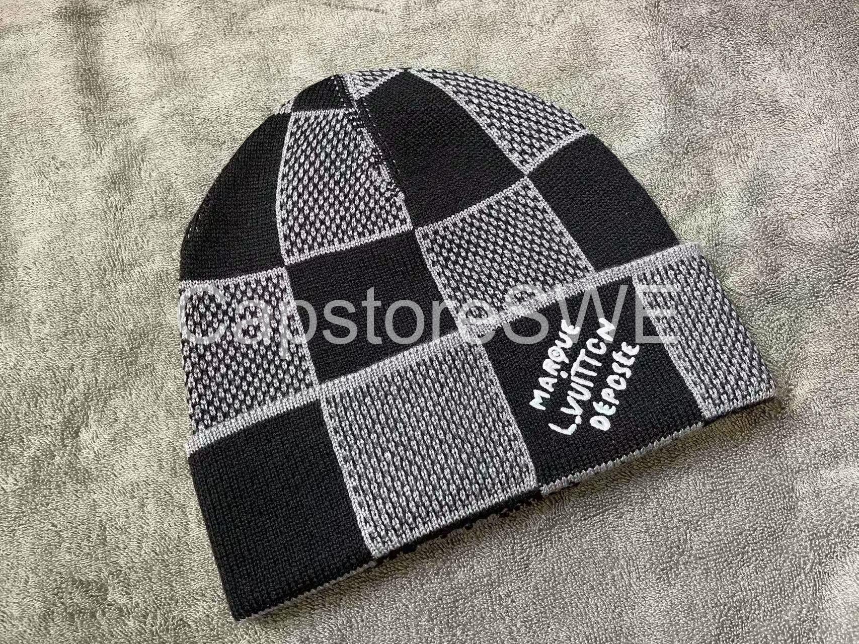 louis vuitton marque déposée checkered beanie – black/grey louis vuitton marque déposée checkered beanie – black/grey