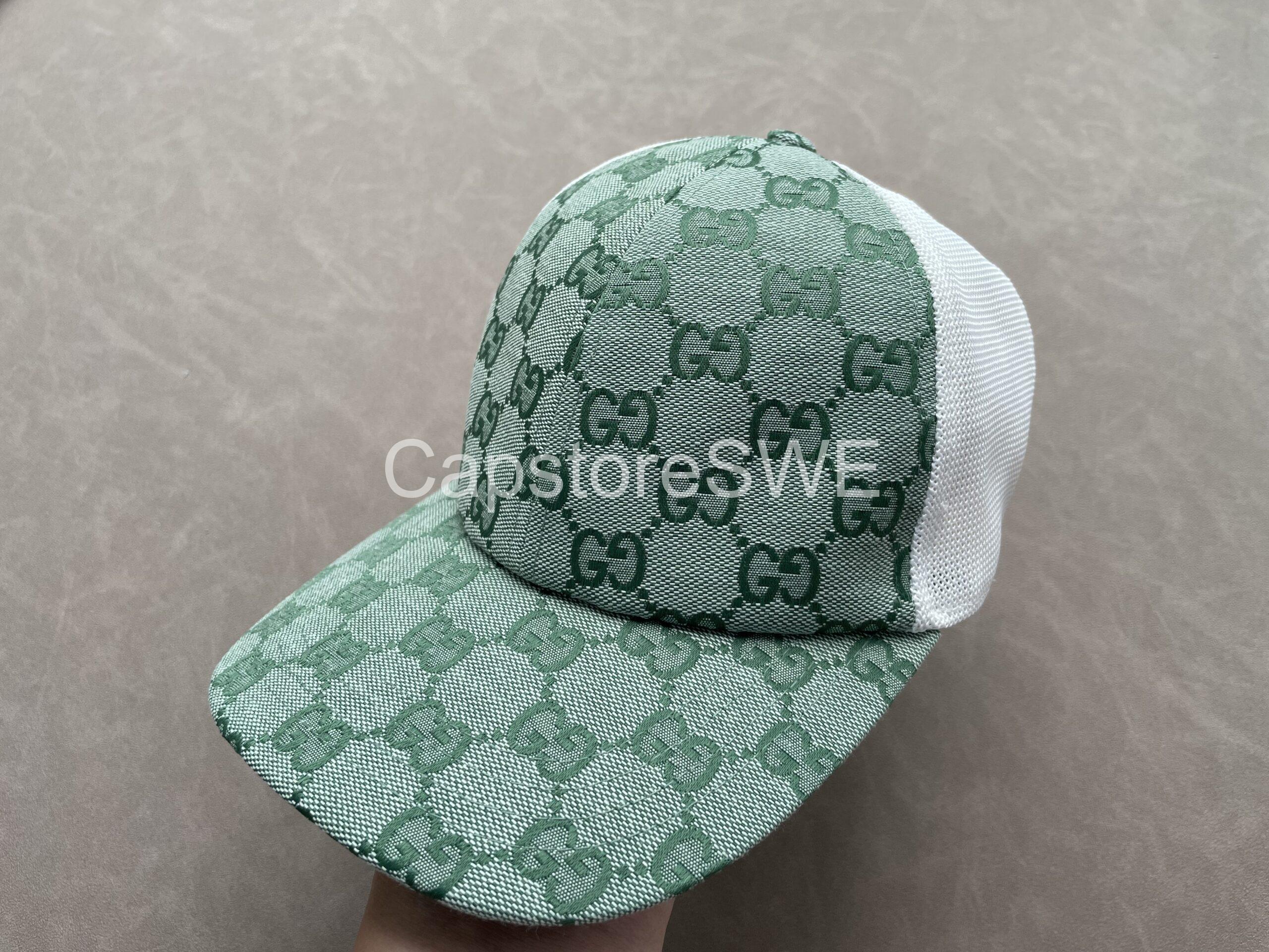 gucci gg monogram mesh back cap – green/white gucci gg monogram mesh back cap – green/white
