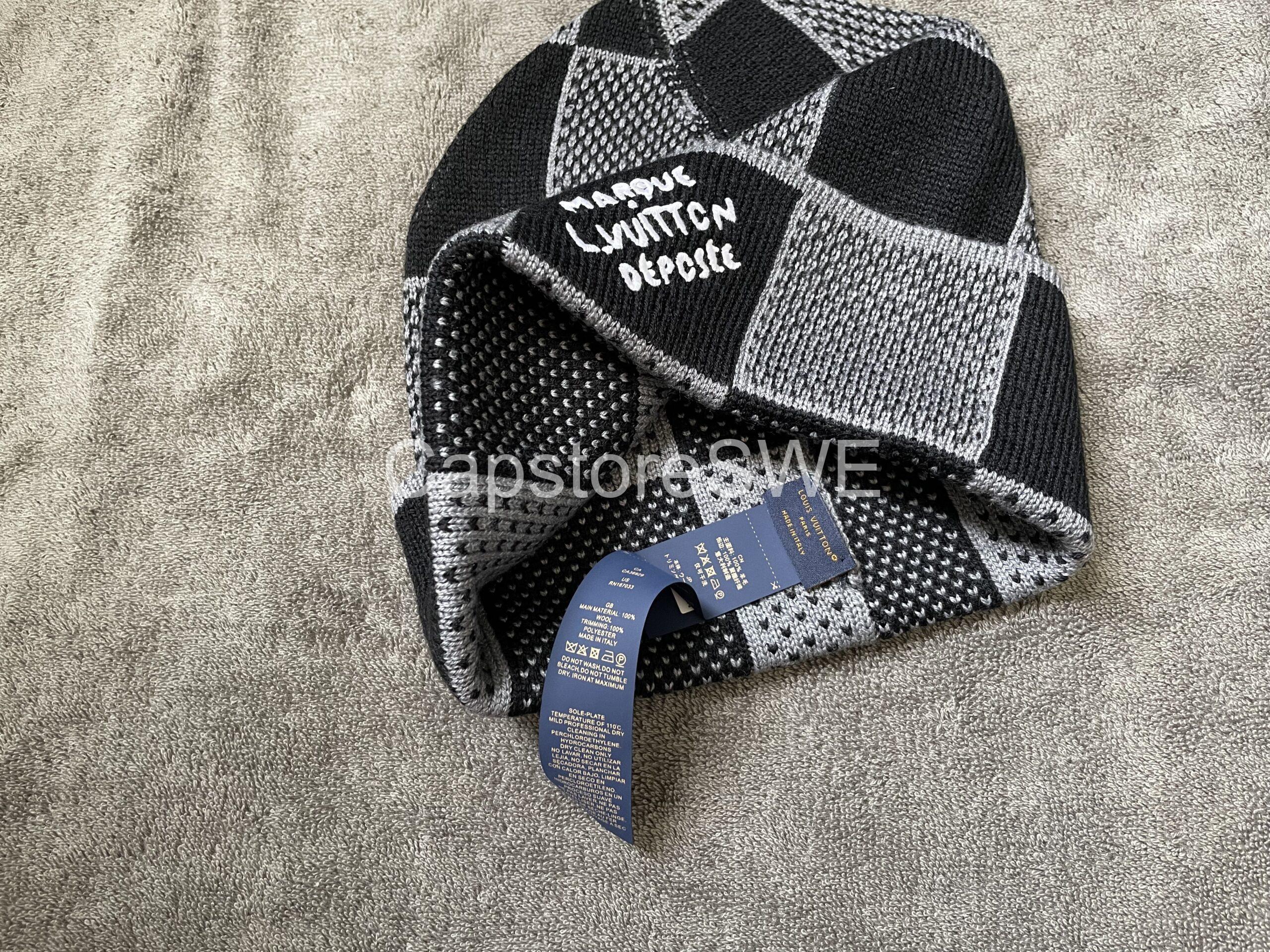 louis vuitton marque déposée checkered beanie – black/grey louis vuitton marque déposée checkered beanie – black/grey