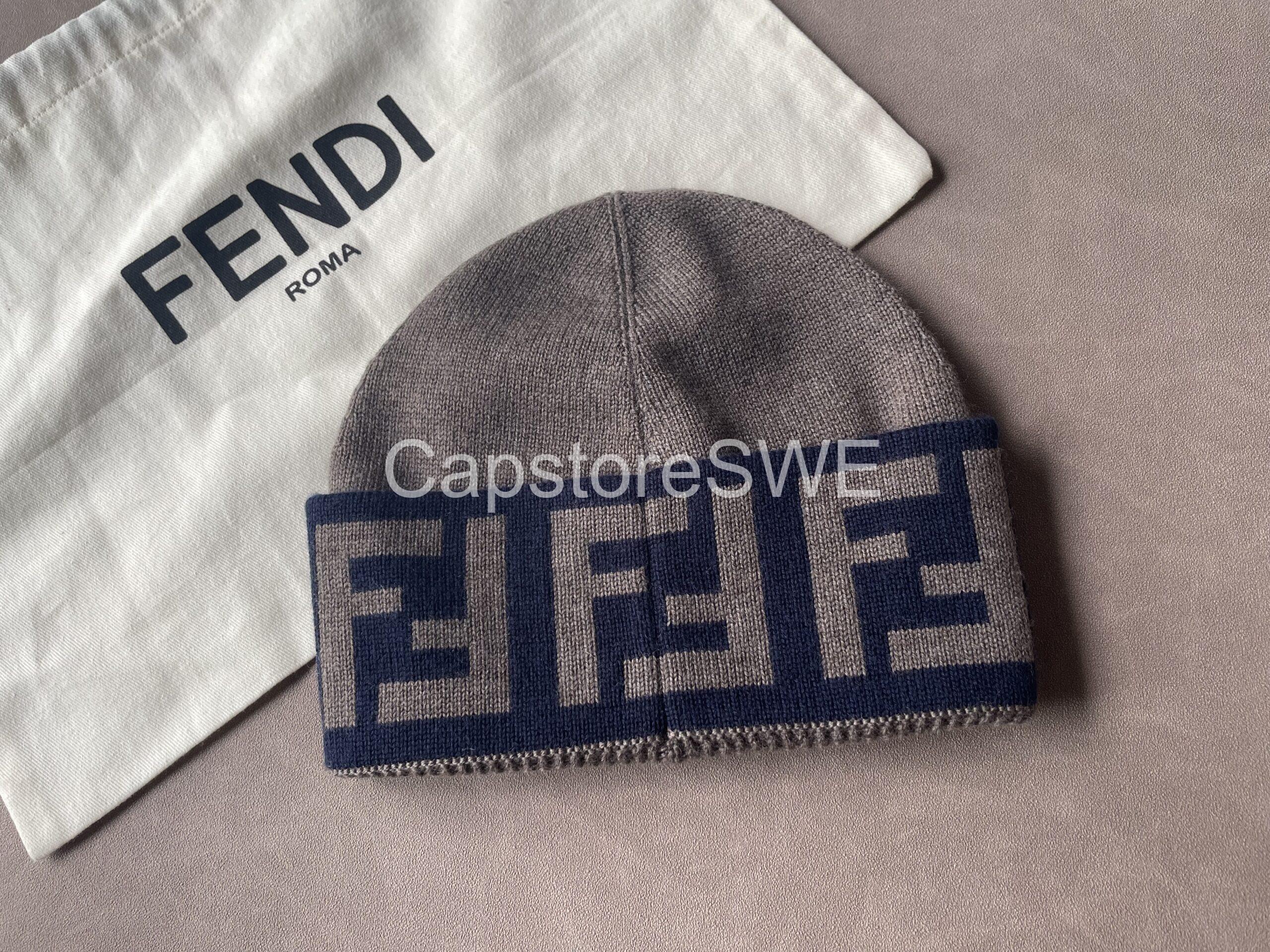 fendi ff logo knit beanie – grey & navy fendi ff logo knit beanie – grey & navy