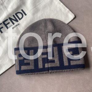 fendi ff logo knit beanie – grey & navy