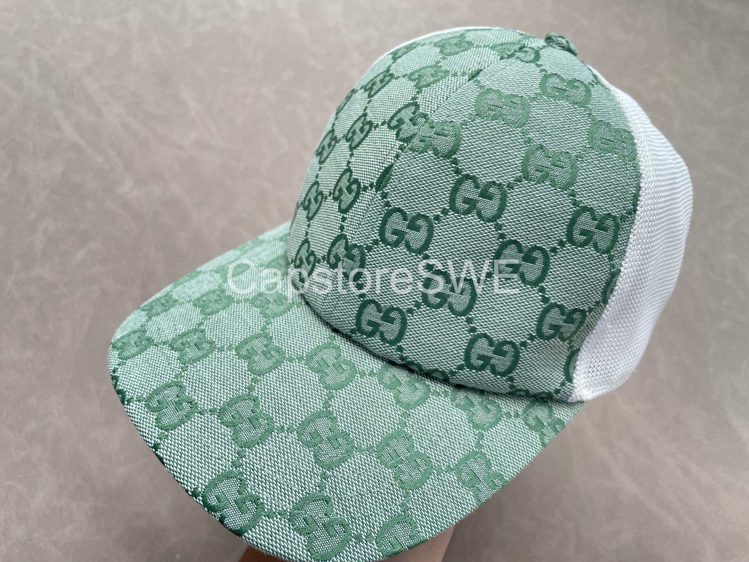 gucci gg monogram mesh back cap – green/white gucci gg monogram mesh back cap – green/white