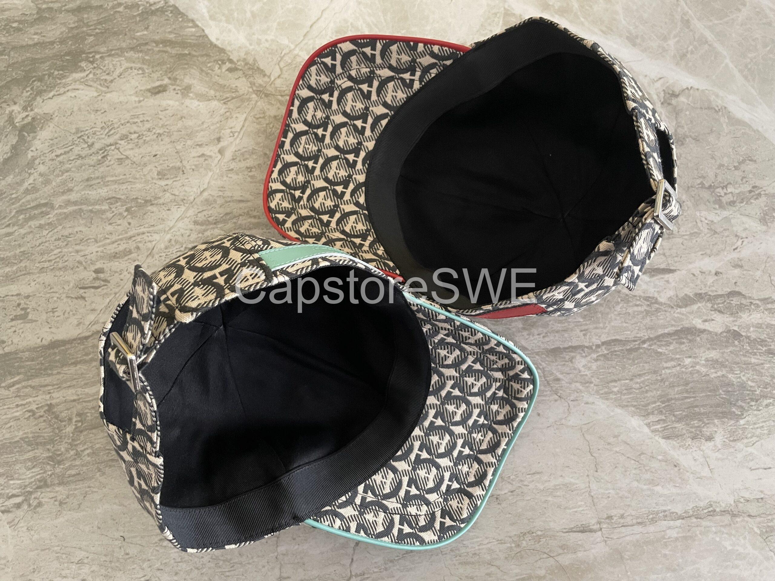 salvatore ferragamo gancini print baseball cap – beige/black with green leather trim salvatore ferragamo gancini print baseball cap – beige/black with green leather trim