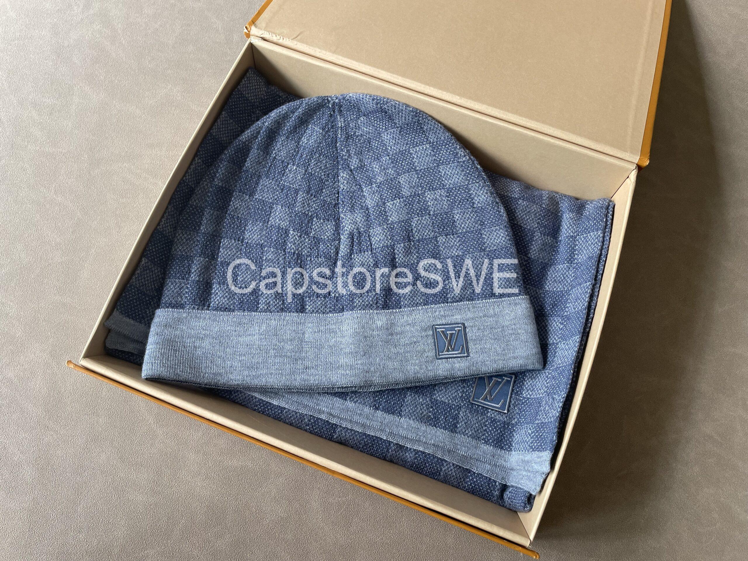 louis vuitton beanie & scarf set – grey damier check louis vuitton beanie & scarf set – grey damier check
